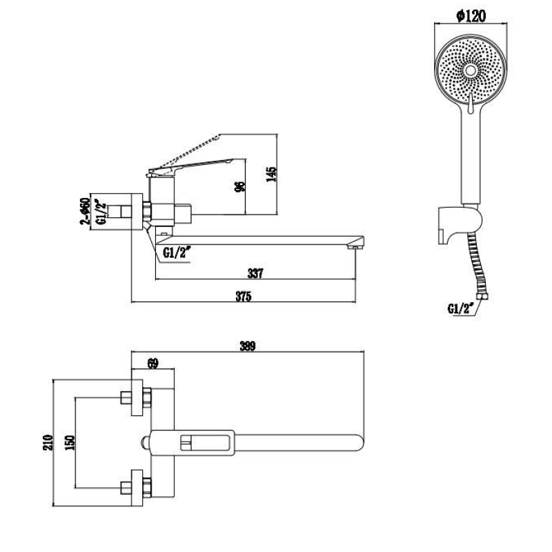 Смеситель для ванны Savol S-009024Q, графит