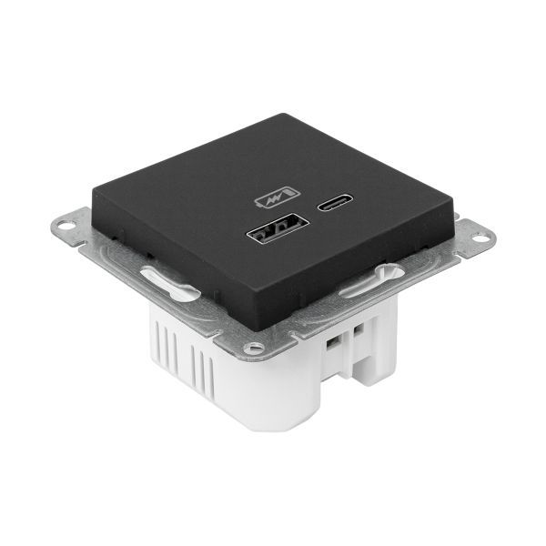 Розетка СП Эпика USB-A+С механизм черн. EKF UP1-SOB-USBA+USBC