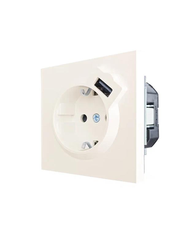 Розетка 1-мест. с/з+USB разъем СП ZIMA IP20 слон. кость LEZARD 704-9088-181