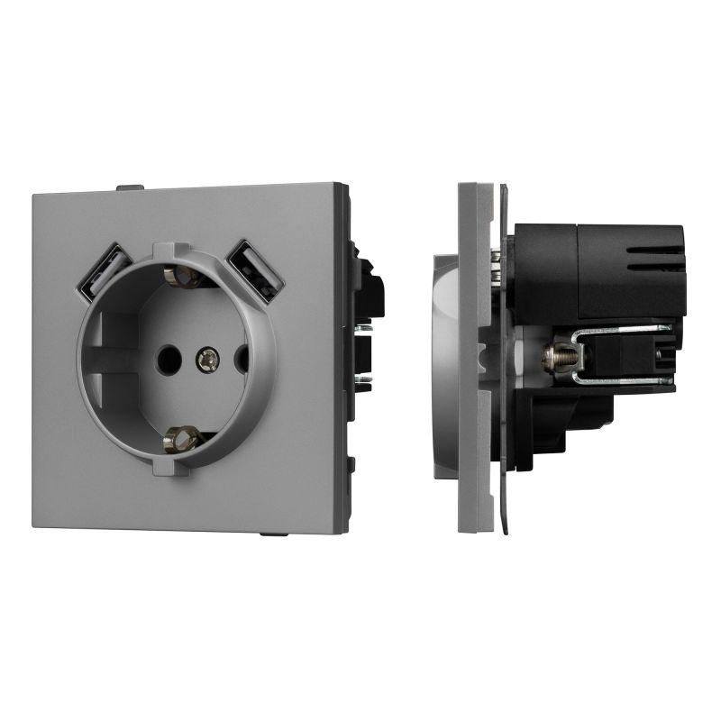 Механизм розетки с USB зарядкой SCT-TENDO-MUAA-PL-GR 230В 16А Arlight 054084