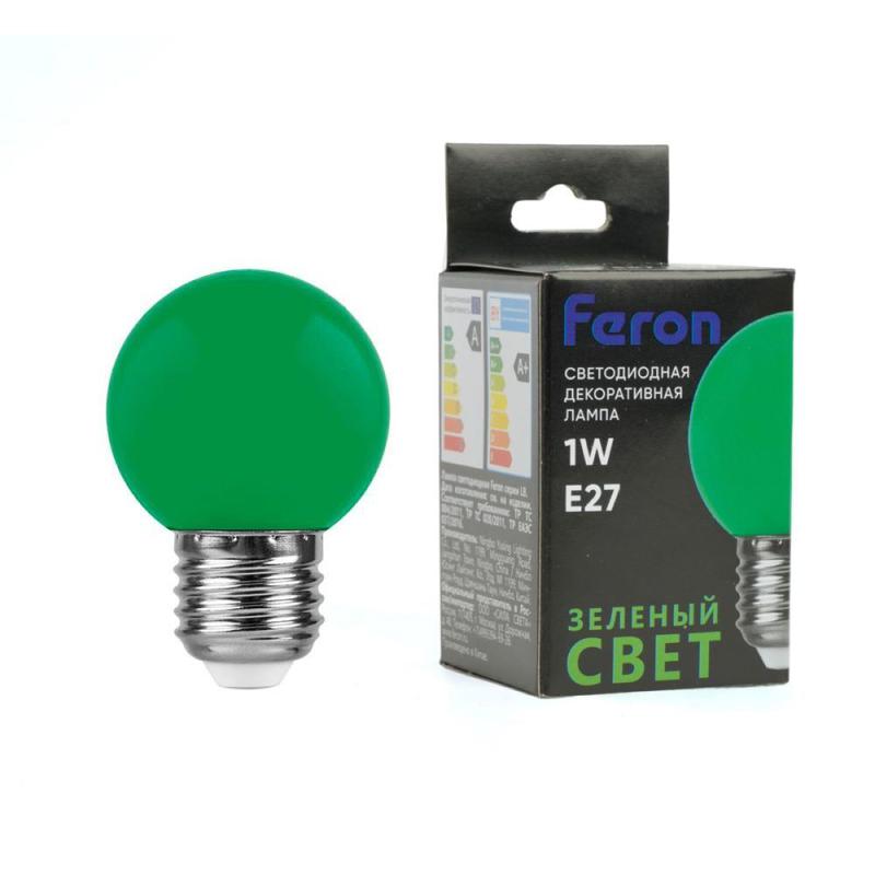 Лампа светодиодная 1Вт 230В E27 G45 матов. LB-37 зел. FERON 25117