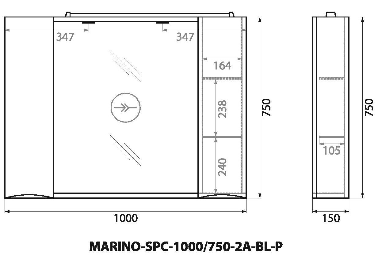 Шкаф подвесной BelBagno MARINO-SPC-1000/750-2A-BL-P
