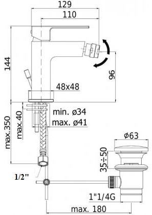 Смеситель для биде Paffoni ELLE EL135NO Черный матовый