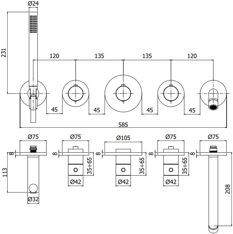 Смеситель для ванны с душем Paffoni Modular Box MDE001CR