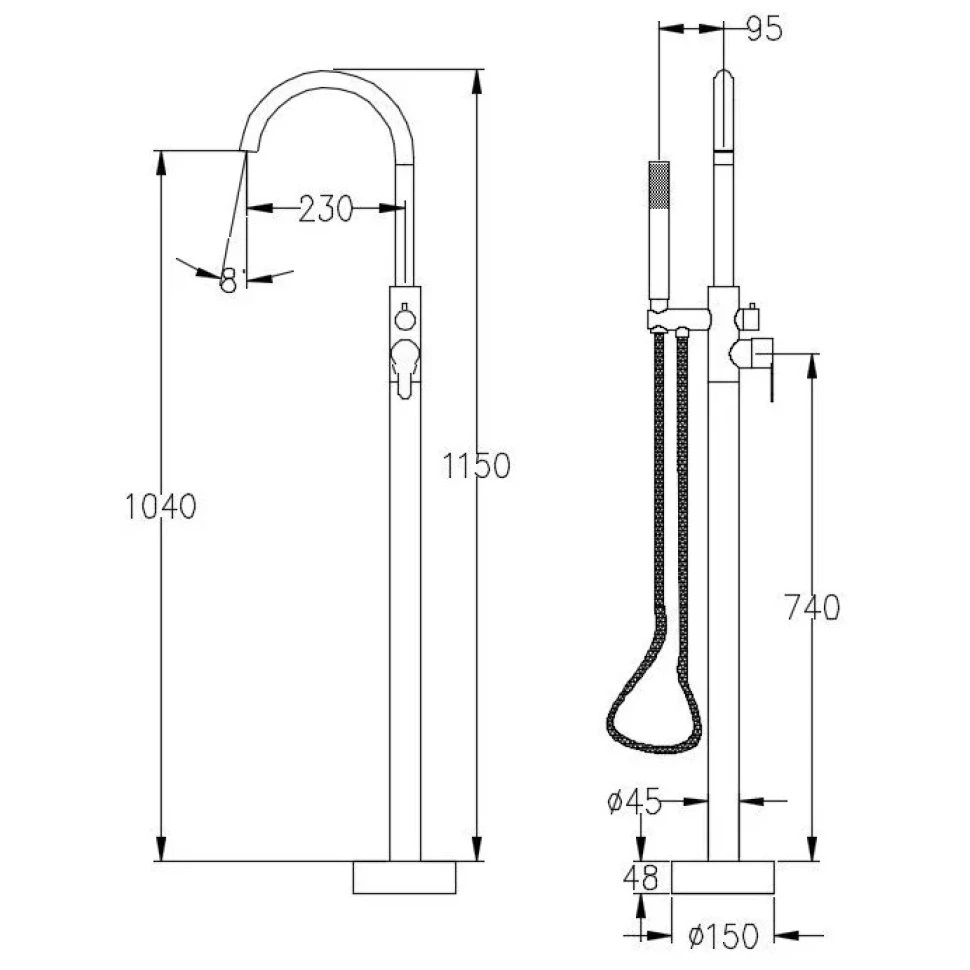 Смеситель для ванны напольный Savol S-SUS8801, сатин