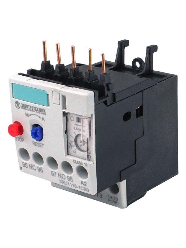 Реле перегрузки тепловое 3RU1116-1KB0 3п 5.5кВт 9...12А 1НО+1НЗ типоразмер S00 ручной и автоматический сброс винтовые клеммы IP20 Электротехник ET064763