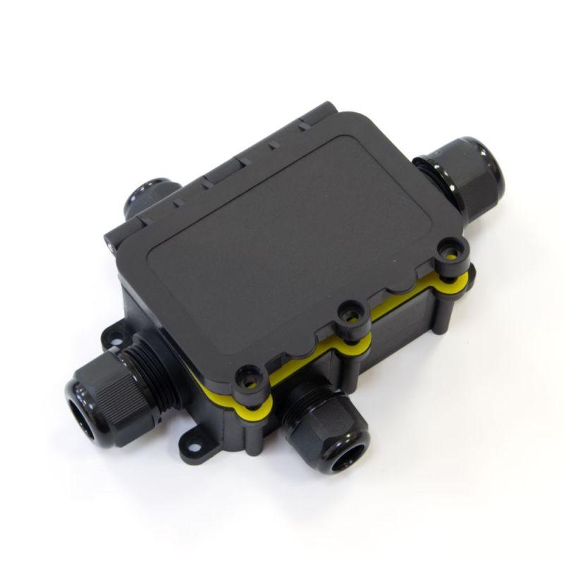 Коробка распределительная ОП 131х95х37 4-вводная IP68 ПА66 40А 450В d3.5-12мм с откидной крышкой черн. Промрукав PR08.13153