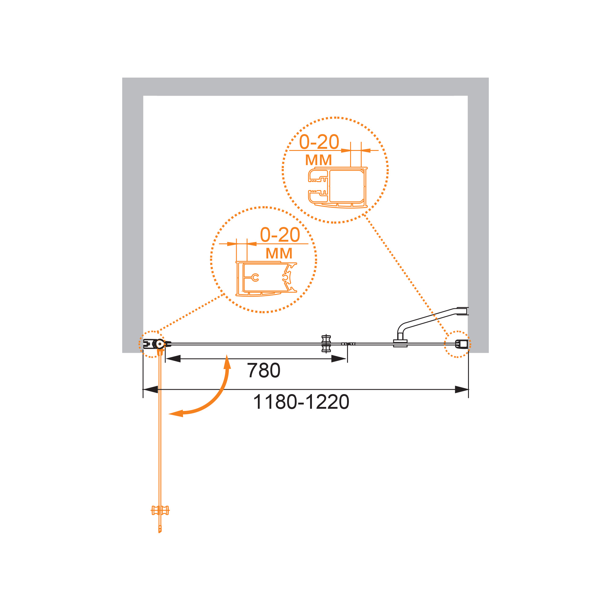 Душевая дверь CEZARES ELENA-W-B-11-30+90-P-Cr-L