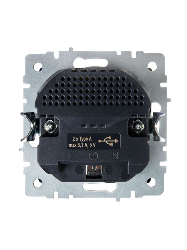 Розетка BRITE РЮш10-2-БрЧ 16А с USB A+A 3.1А с заземл. защ. шторки механизм черн. IEK BR-R14-16-U21-D31-K02