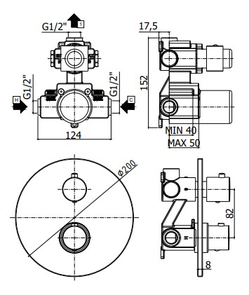 Смеситель термостат встраиваемый для душа Paffoni LIGHT LIQ013NO встраиваемый Черный матовый