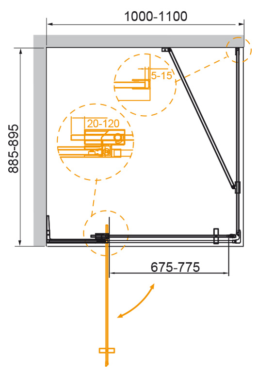 Душевой уголок CEZARES SLIDER-AH-1-90-100/110-GRIGIO-Cr