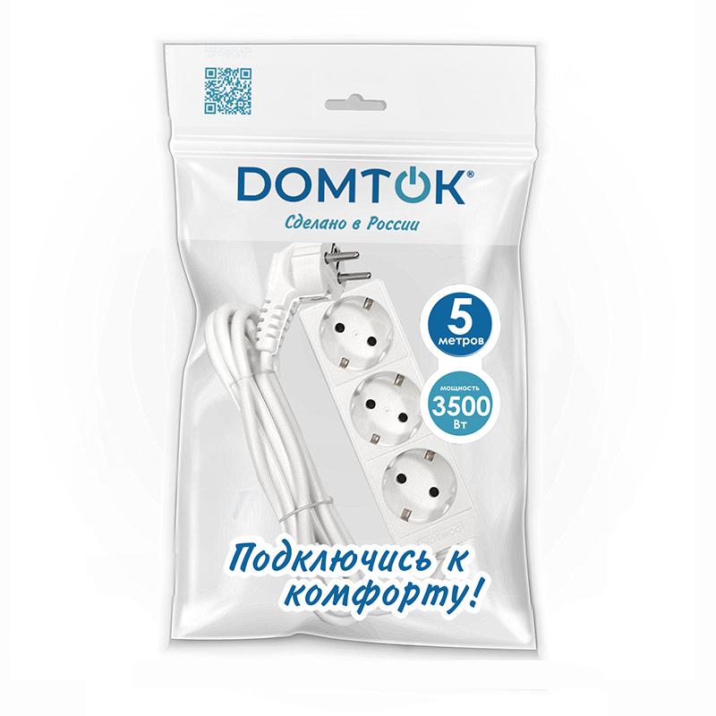 Удлинитель 3х5м с заземл. 16А IP20 3.5кВт ПВС 3х1 бел. DOMTOK 2392
