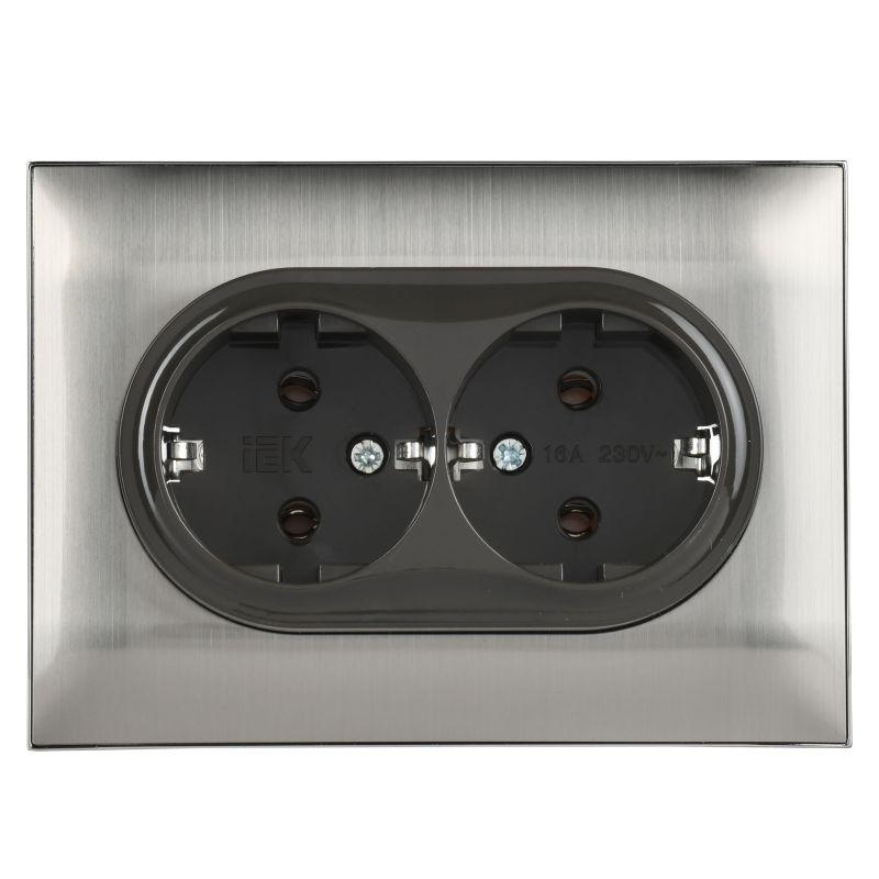 Розетка 2-м SKANDY 16А с заземл. без защ. шторок в сборе SK-R08N никель IEK SK-R21-16-K50-F