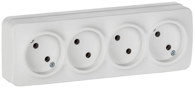 Розетка 4-м ОП GLORY РС24-2-ХБм 10А без заземл. без защ. шторок бел. матов. IEK ERH40-K01M-10