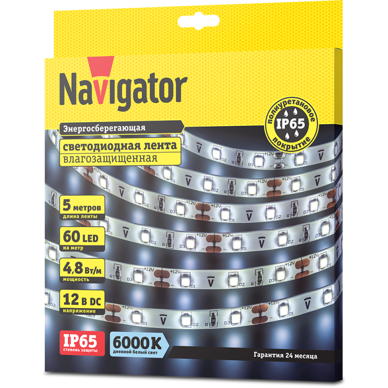 Лента светодиодная 71 763 NLS-3528CW60-4.8-IP65-12V R5 4.8Вт/м (уп.5м) Navigator 71763