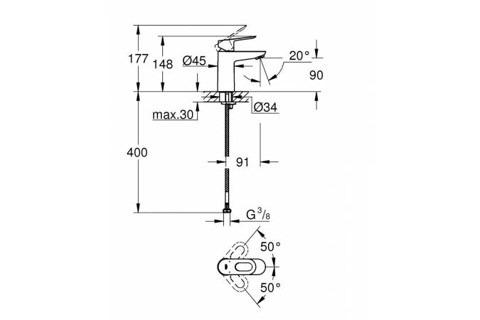 Смеситель для раковины, GROHE BauLoop, S-Size 23337000 хром