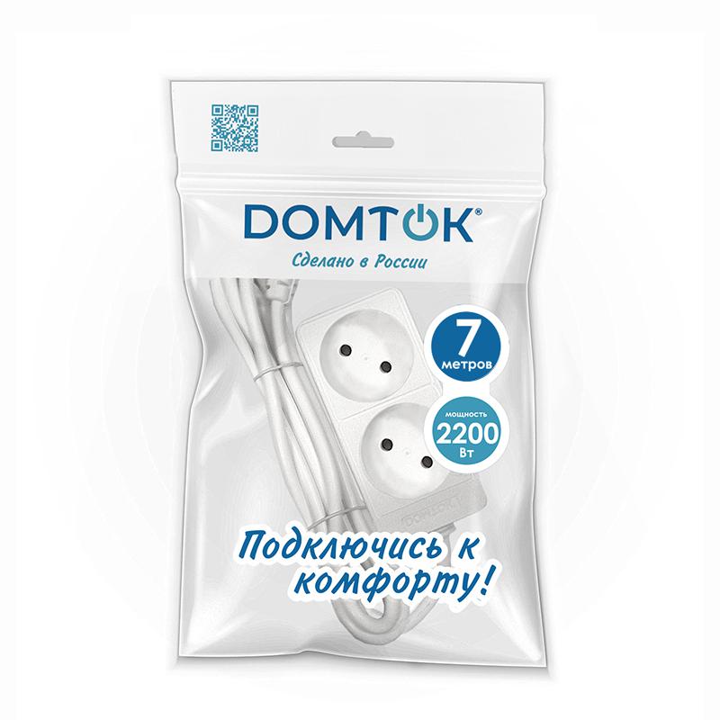 Удлинитель 2х7м без заземл. 10А IP20 2.2кВт ПВС 2х1 бел. DOMTOK 2348