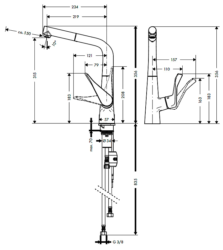 Смеситель Hansgrohe Metris 14821000 для кухни