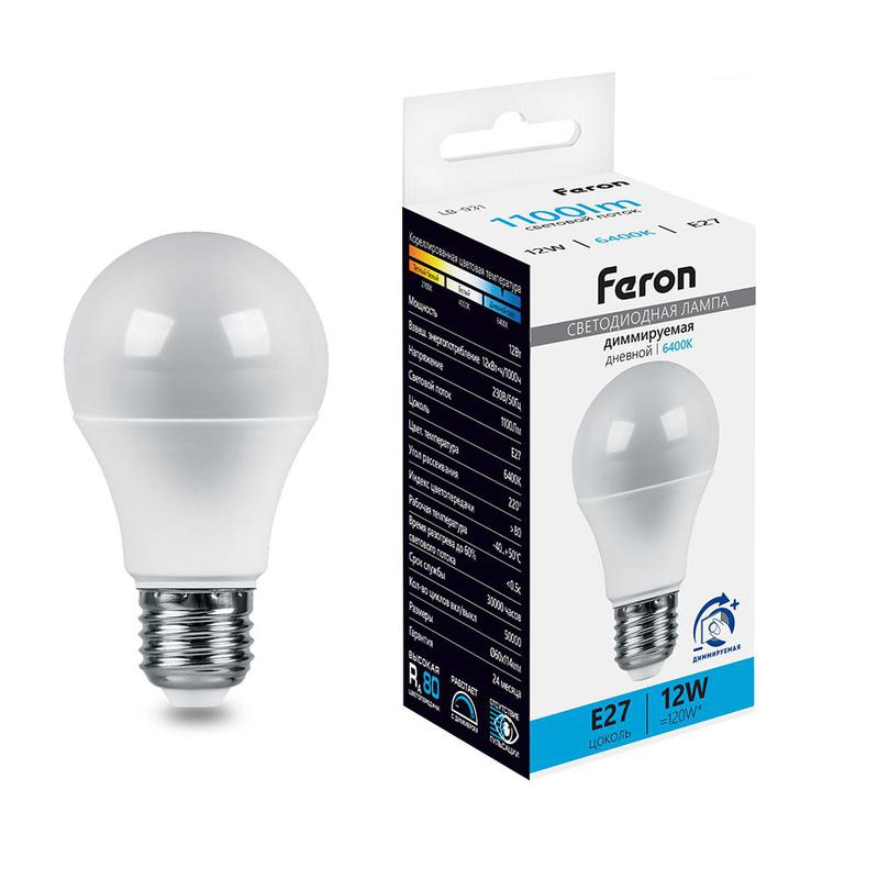 Лампа светодиодная диммируемая 12Вт 230В E27 6400К A60 LB-931 FERON 51054