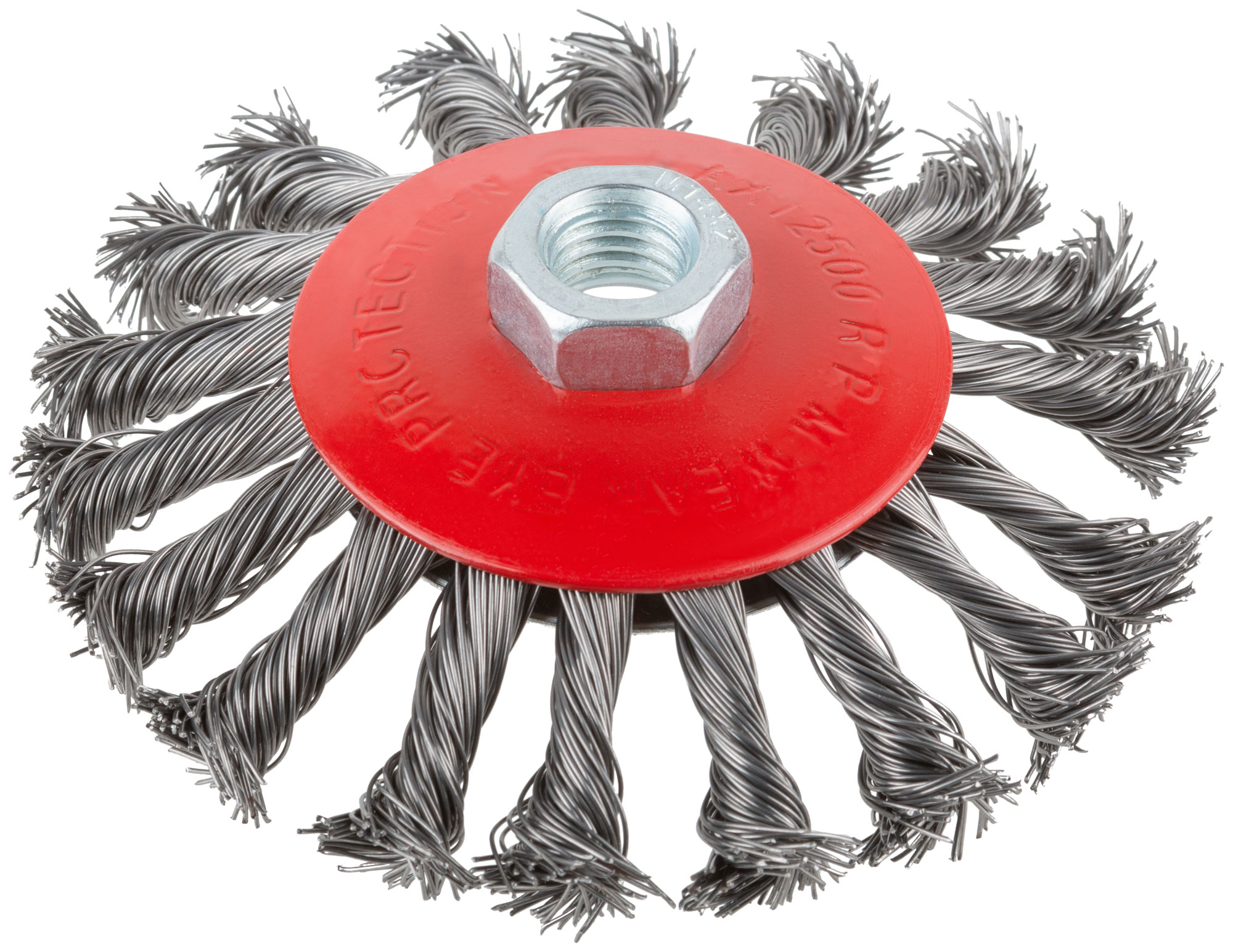 Корщетка-колесо с наклоном, гайка М14, стальная витая проволока 115 мм