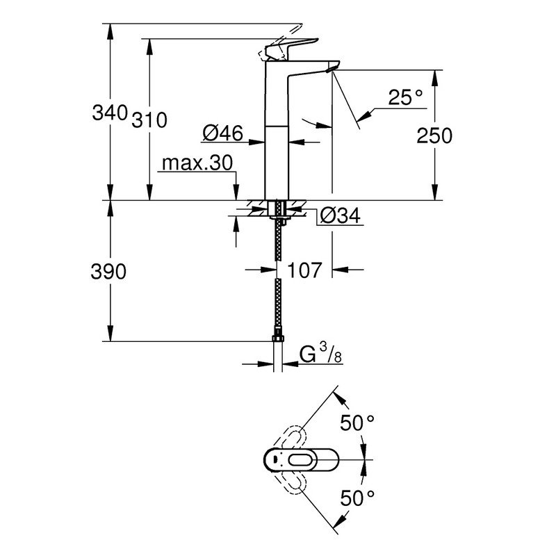 Смеситель Grohe BauLoop 23764000 XL-Size для свободностоящей раковины