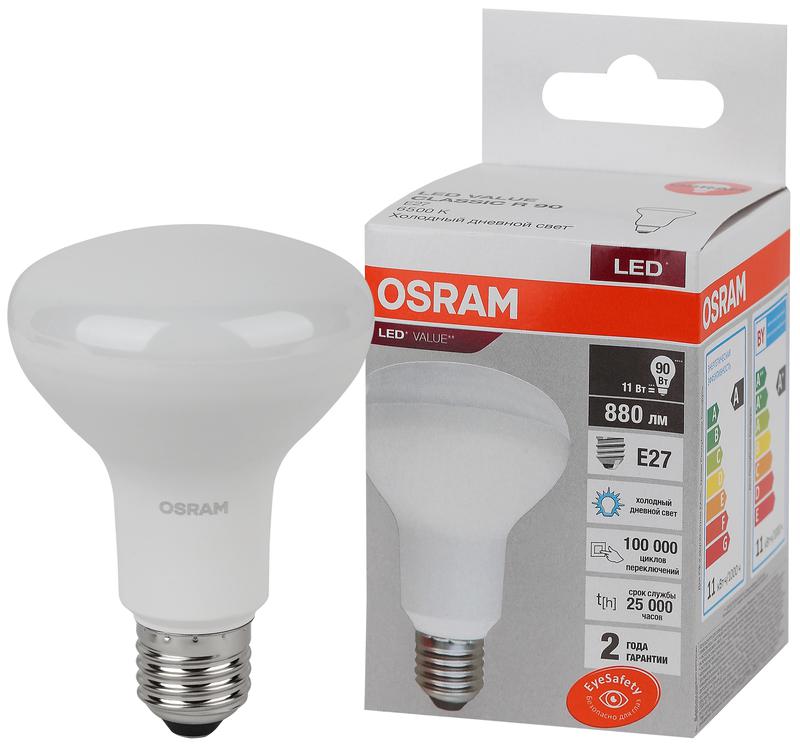 Лампа светодиодная LED Value LV R80 90 11SW/865 11Вт рефлектор матовая E27 230В 10х1 RU OSRAM 4058075582750