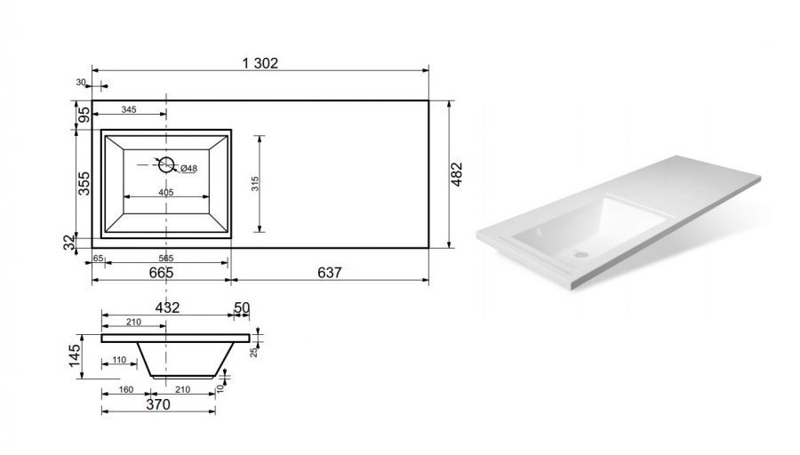 Тумба напольная "Даллас 130", 3 ящ., Люкс белая, PLUS
