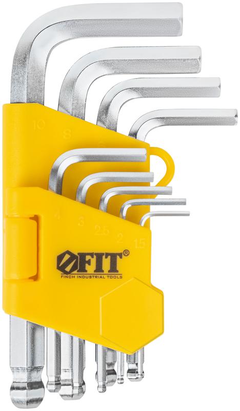 Ключ шестигранный 1.5-10мм с шаровым наконечником в пластик. держателе CrV сталь (уп.9шт) FIT 64191