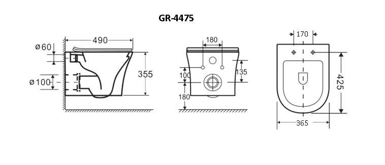 Унитаз gr-4475s style (490*365*355) подвесной безободковый