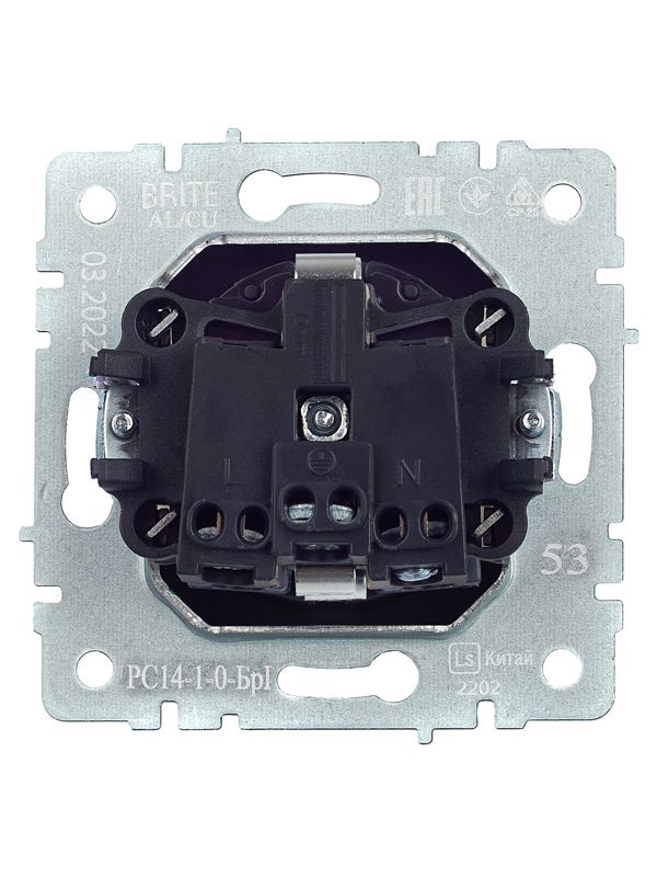 Розетка 1-м СП BRITE РС14-1-0-БрГ 16А с заземл. защ. шторки механизм графит IEK BR-R14-16-K53