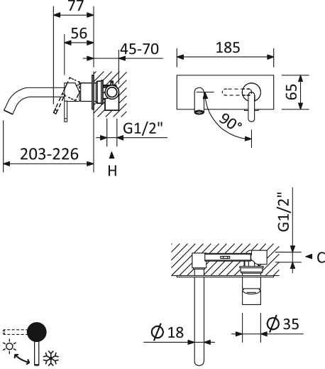 Смеситель для раковины встраиваемый CEZARES LEAF-BLI1-01-W0