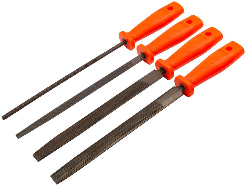 Напильник пластиковая ручка набор 4шт (трехгранный плоский круглый полукруглый) 200мм FIT 42705