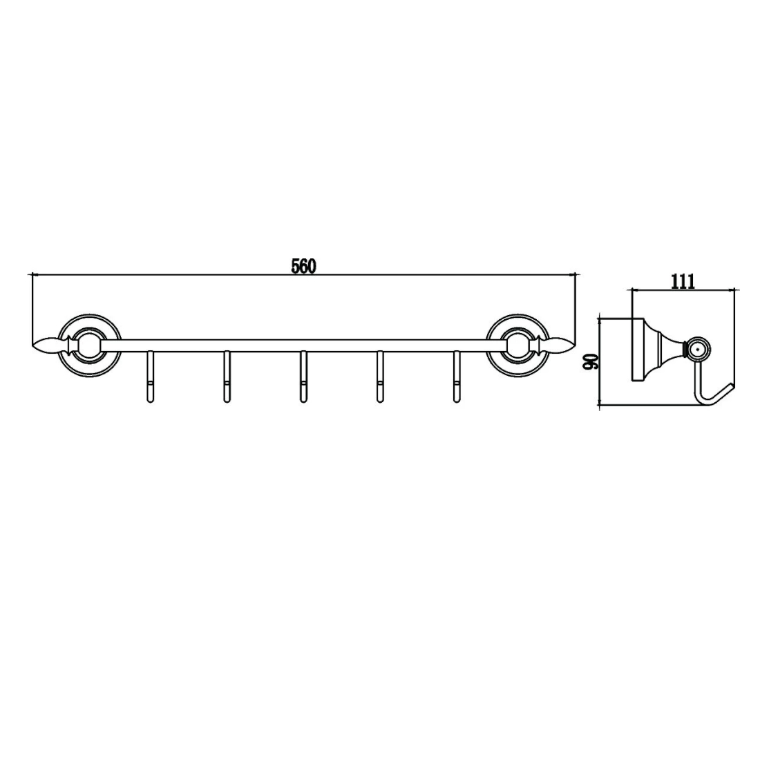 Планка с крючками Savol S-06875A, хром