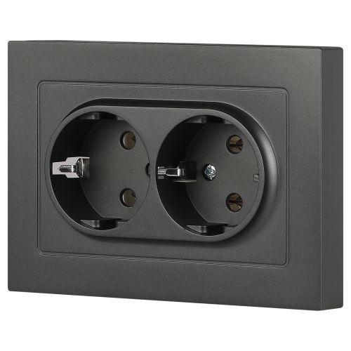 Розетка 2-м СП Accent 6-205-07 16А IP20 250В 2P+E Schuko AL/CU графит Intro Б0063496