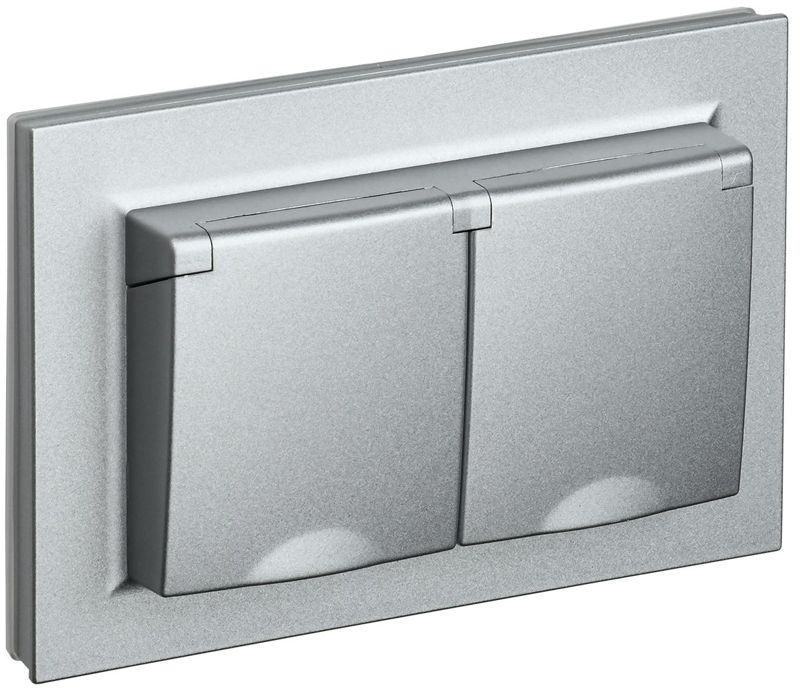 Розетка 2-м СП BRITE РСбш12-3-44-БрА 16А в сборе IP44 с крышкой алюм. IEK BR-R26-16-44-K47-F