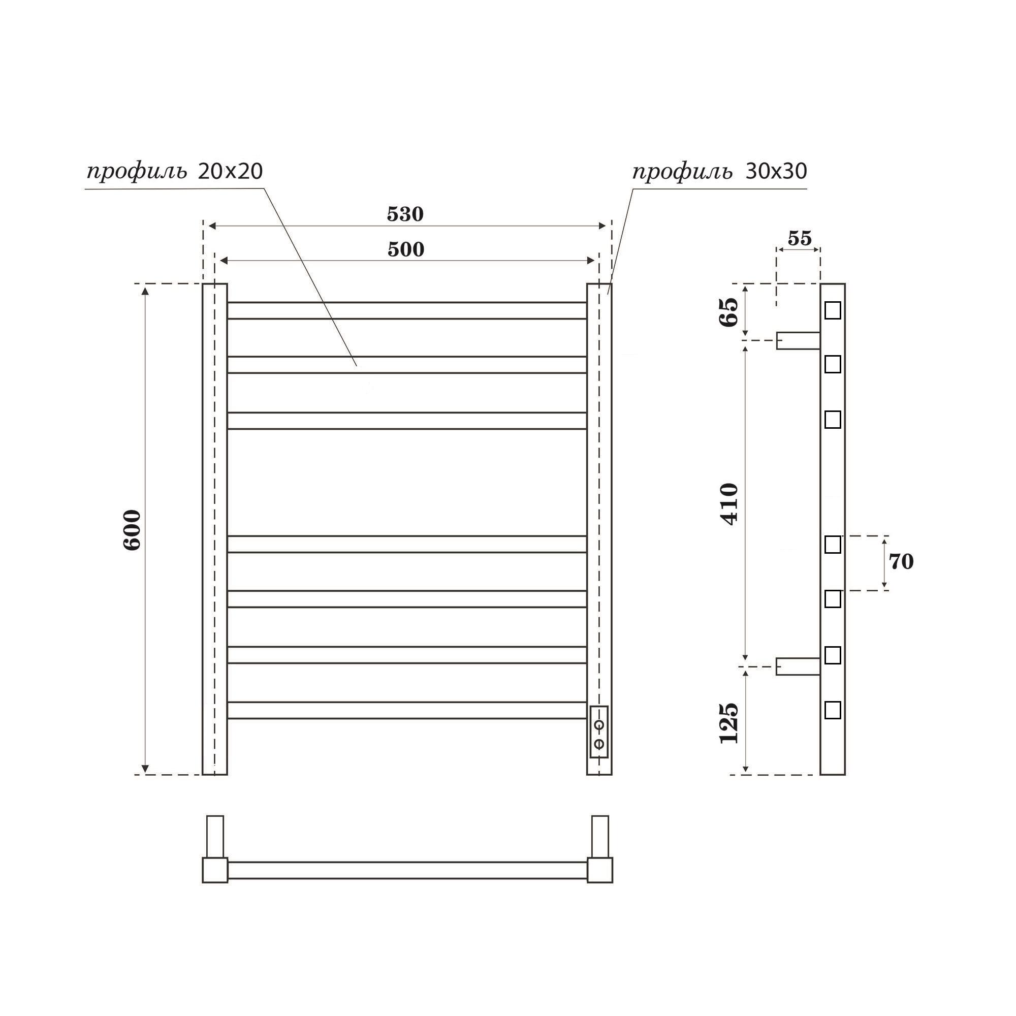 Полотенцесушитель электрический Point Вега PN71856GB П7 500x600, диммер справа, графит блеск