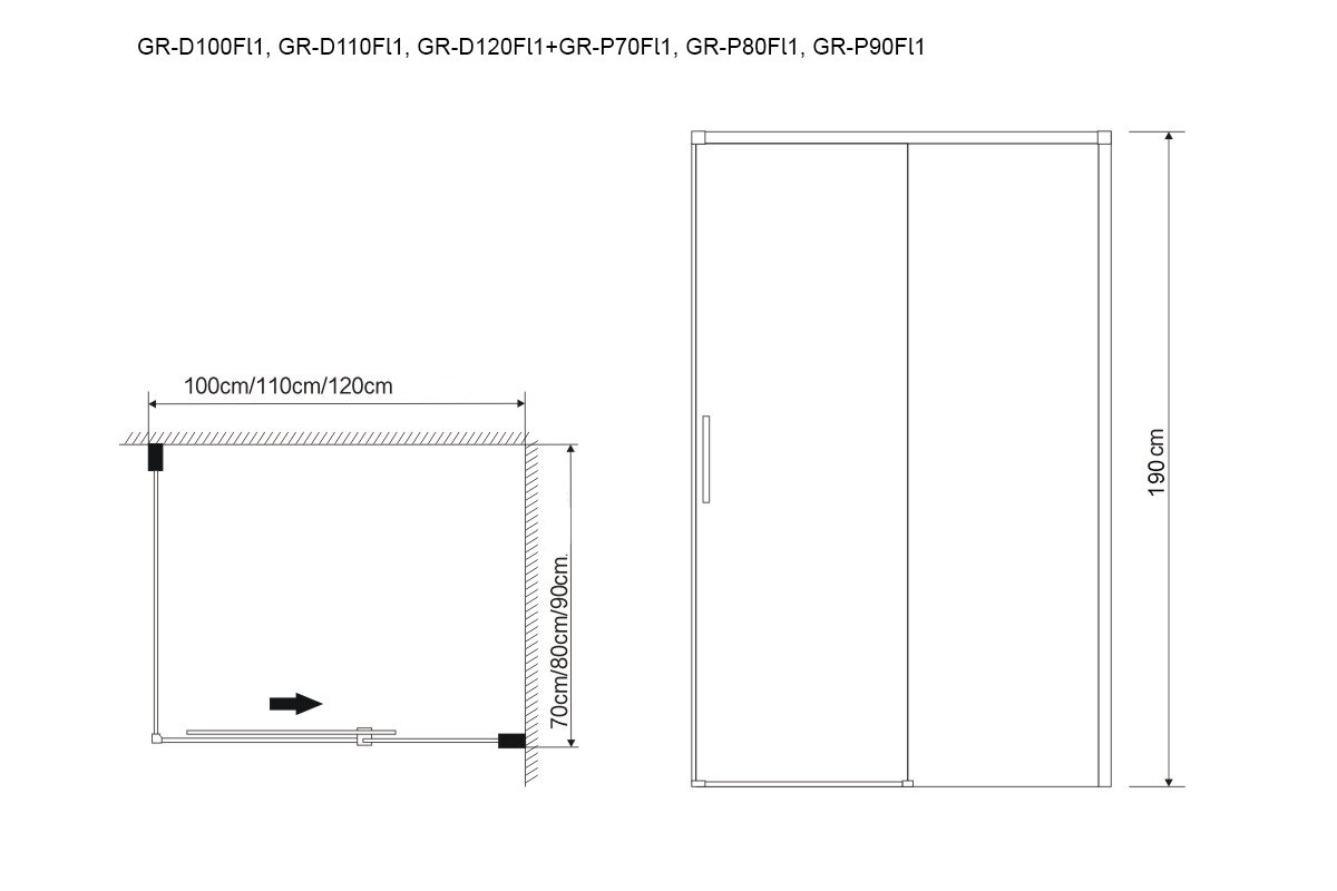 Душевое ограждение GR-D120-P90 Fly1 (120*90*190)