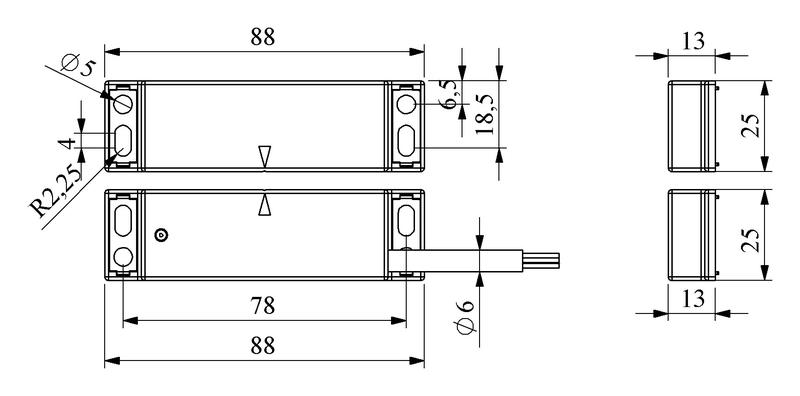 Датчик магнитный (2НЗ) провод 2м (расст. сраб. 8мм) индикация LED правый выход IP68 EMAS SMB21RC2-B18