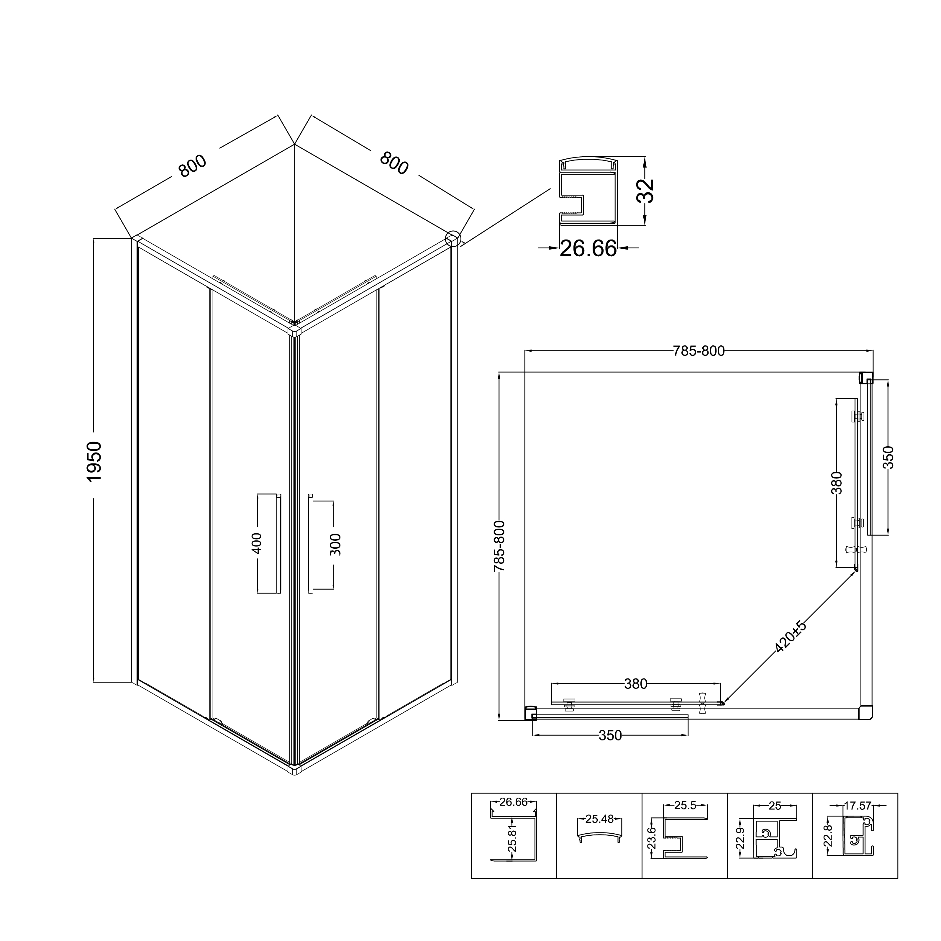 Душевое ограждение NG-2822-34BLACK (80*80*195) квадрат, раздвижная, черный матовый, стекл тонирован