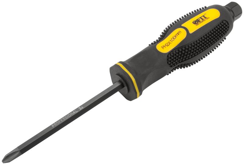 Отверткa ударная сталь S2 шестигран. жало боек под ключ прорезиненная ручка профи 6х100мм PH2 FIT 55626