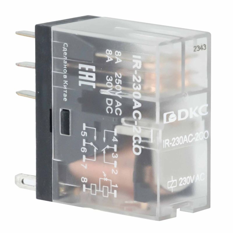 Реле миниатюрное промышленное 2CO ком. ток 8А AgSnO2 напряжение 12В DC опция: светодиод DKC IR-12DC-2CO