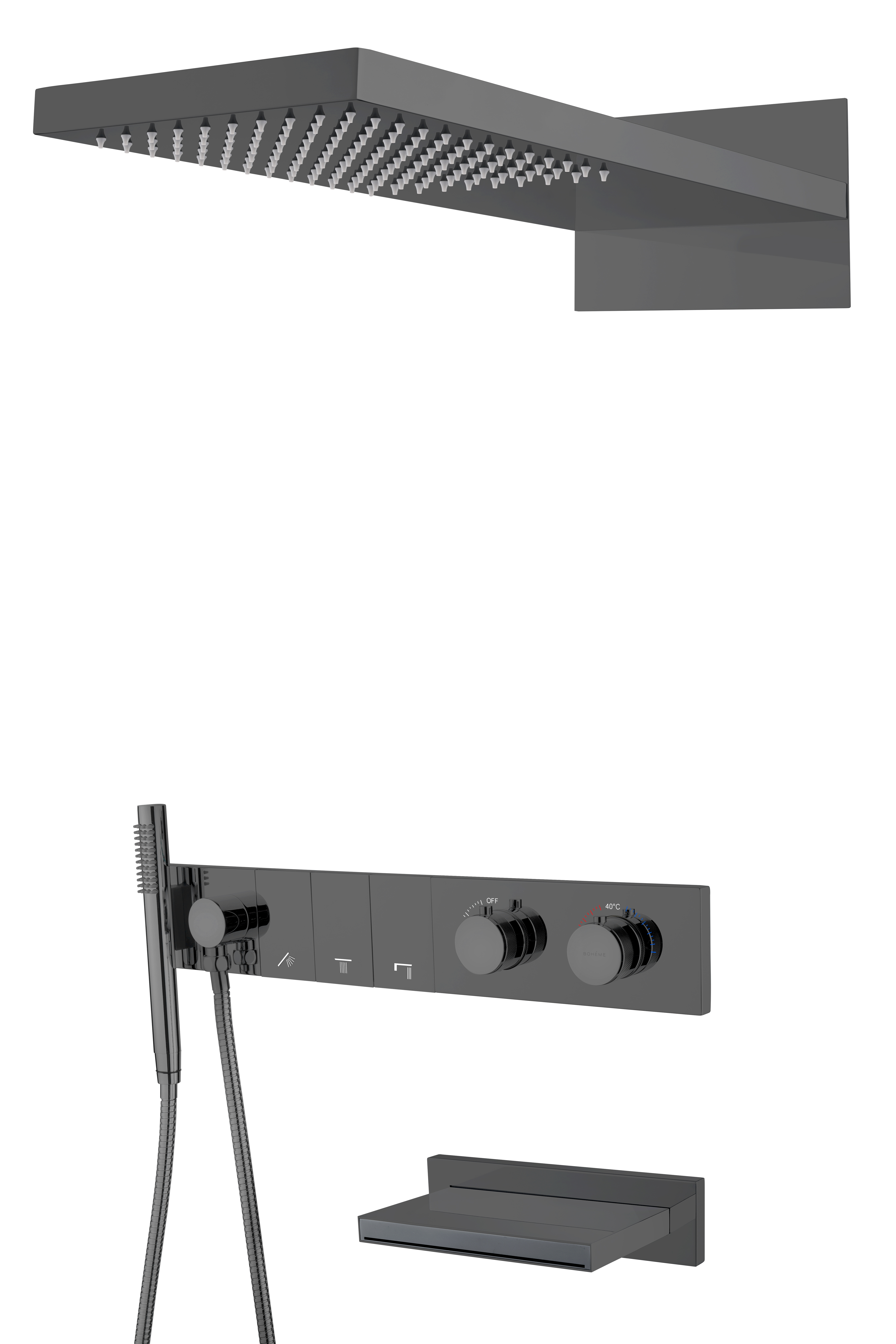 Встроенная душевая система  ZODIAC с термостатом, трехпозиционная Black