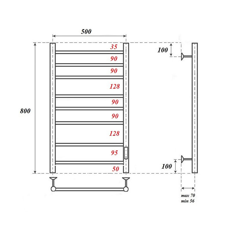 Полотенцесушитель электрический Point Аврора PN10858W П8 500x800 диммер справа, белый