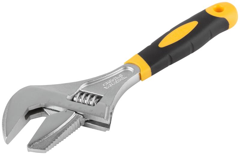 Ключ разводной "Техно" CrV узкие+переставная губки шкала увеличен. захват прорезин. ручка 250мм 52мм FIT 70190