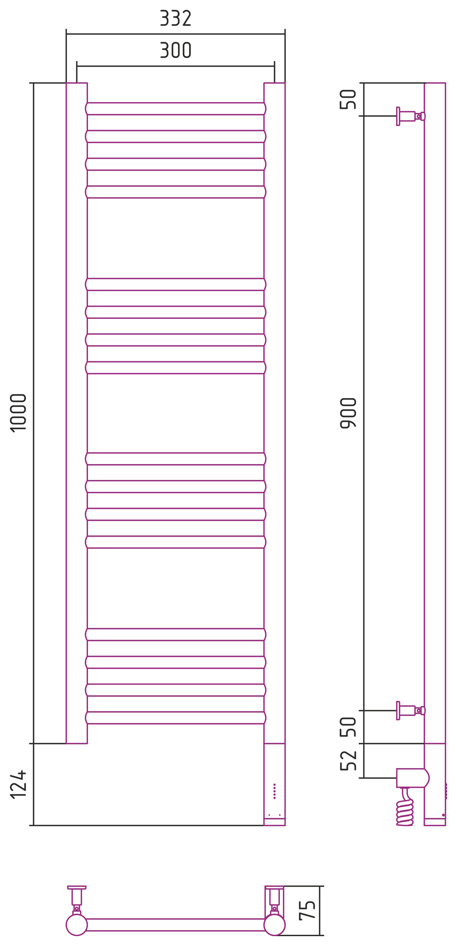 РЭБ "БОГЕМА 3.0" прямая 1000х300 / МЭМ правый (Золото) 03-5805-1030