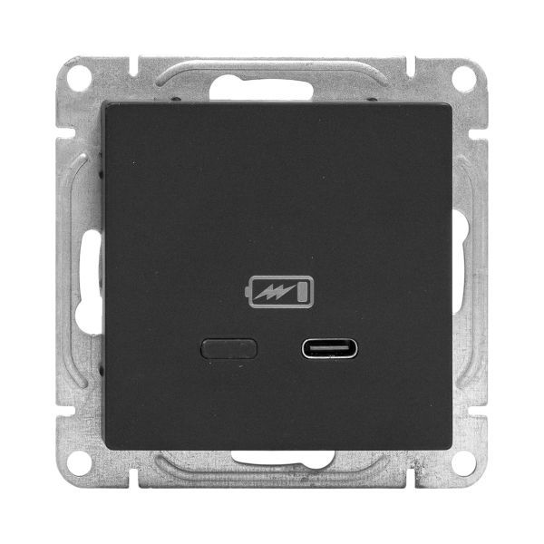 Розетка СП Эпика USB-С быстрая механизм черн. EKF UP1-SOB-USBCF