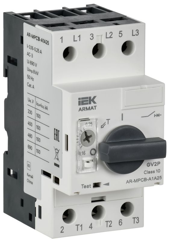 Выключатель автоматический защиты двигателя A1 GV2P 0.16-0.25А ARMAT IEK AR-MPCB-A1A25