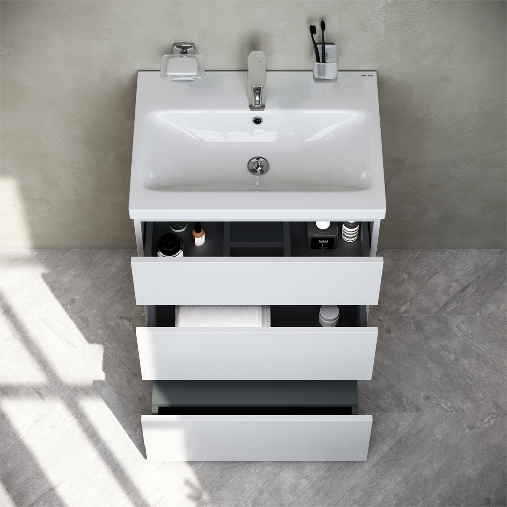 M91FSX0602WG GEM S, База под раковину, напольная, 60 см, 3 ящика, белый глянец