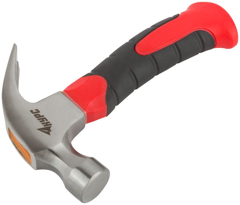 Молоток-гвоздодер укороченный 25мм 225г фибергласовая обрезиненная ручка КУРС 44765