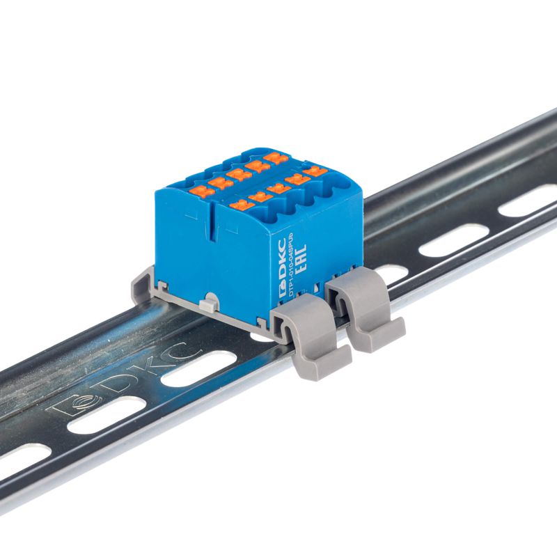 Блок распределительный с горизонт. адаптером на рейку шир. 35мм зажим push-in 10 точек подключения 2.5кв.мм син. DKC DTP1-010-04SPUB-H